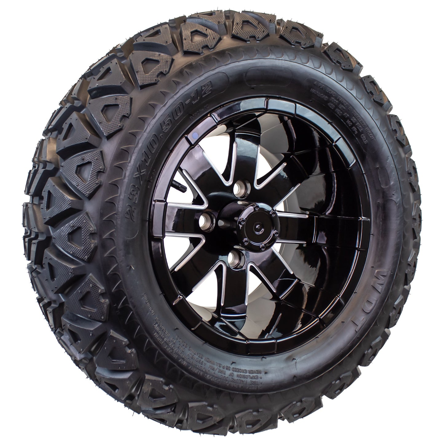 23X10.50-12 Golf Cart ATV Offroad Tire 12X7 Gloss Black Rim B4 All Terrain