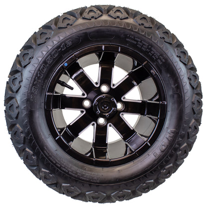 4-Pk 23X10.50-12 Golf Cart ATV Offroad Tire 12X7 Gloss Black Rim B4 All Terrain