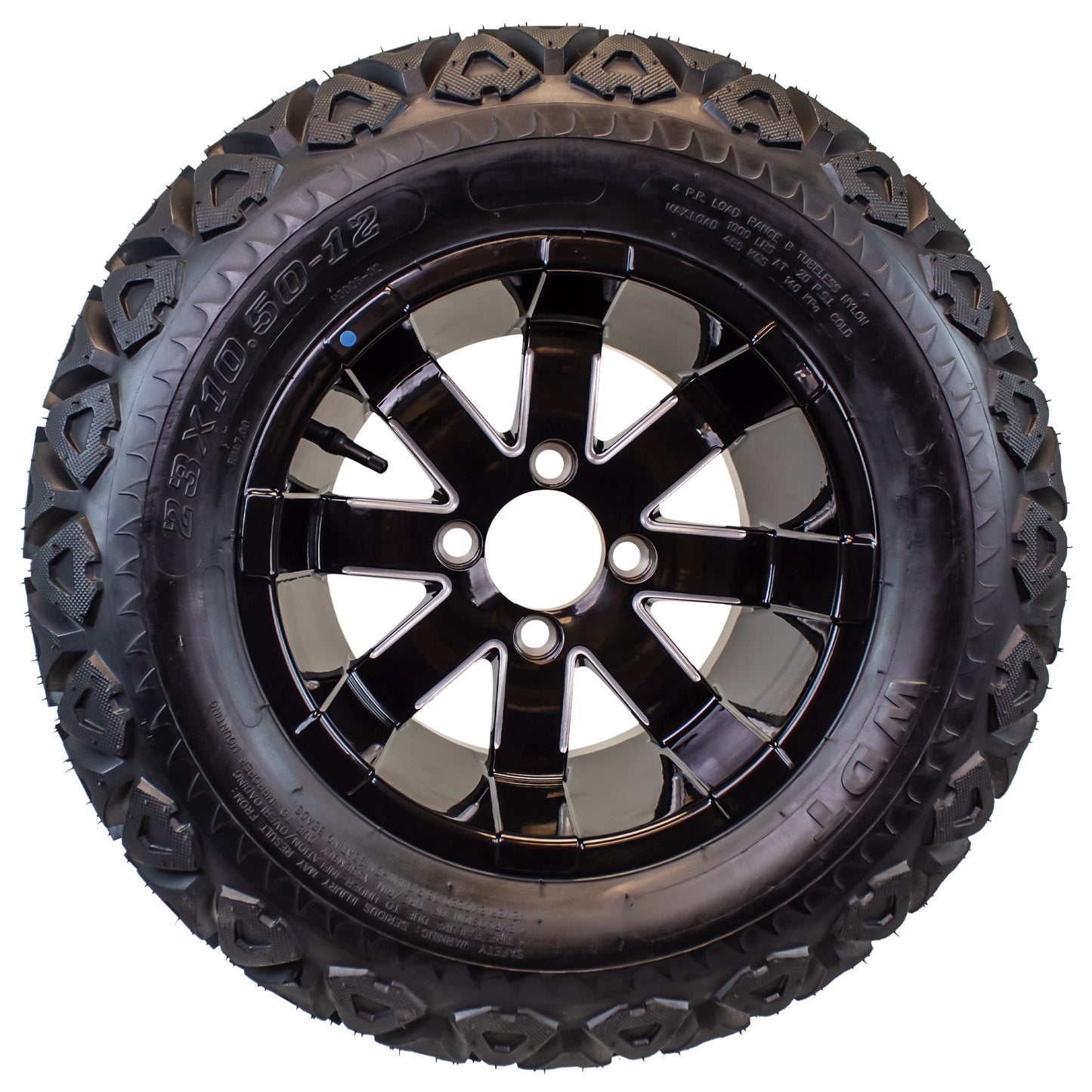 4-Pk 23X10.50-12 Golf Cart ATV Offroad Tire 12X7 Gloss Black Rim B4 All Terrain