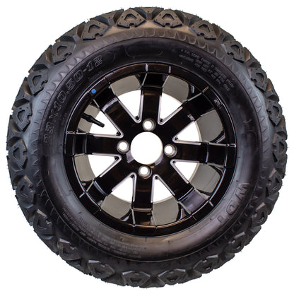4-Pk 23X10.50-12 Golf Cart ATV Offroad Tire 12X7 Gloss Black Rim B4 All Terrain