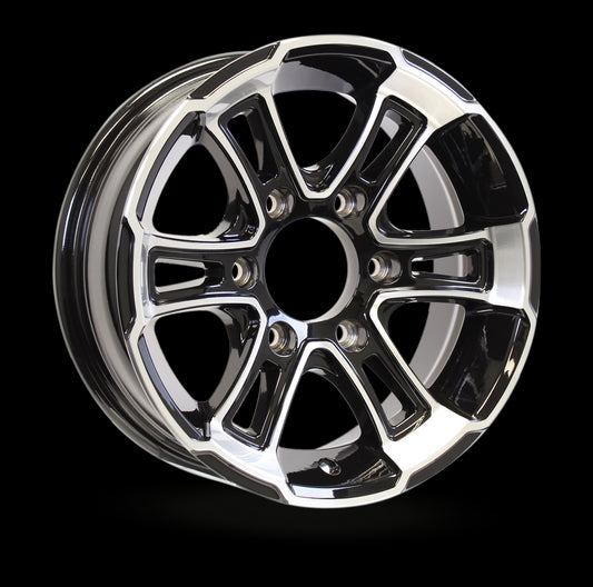 eCustomrim Aluminum Trailer Wheel 15X6 15 In Machined Black Inlay 6 Lug 5.5" Rim